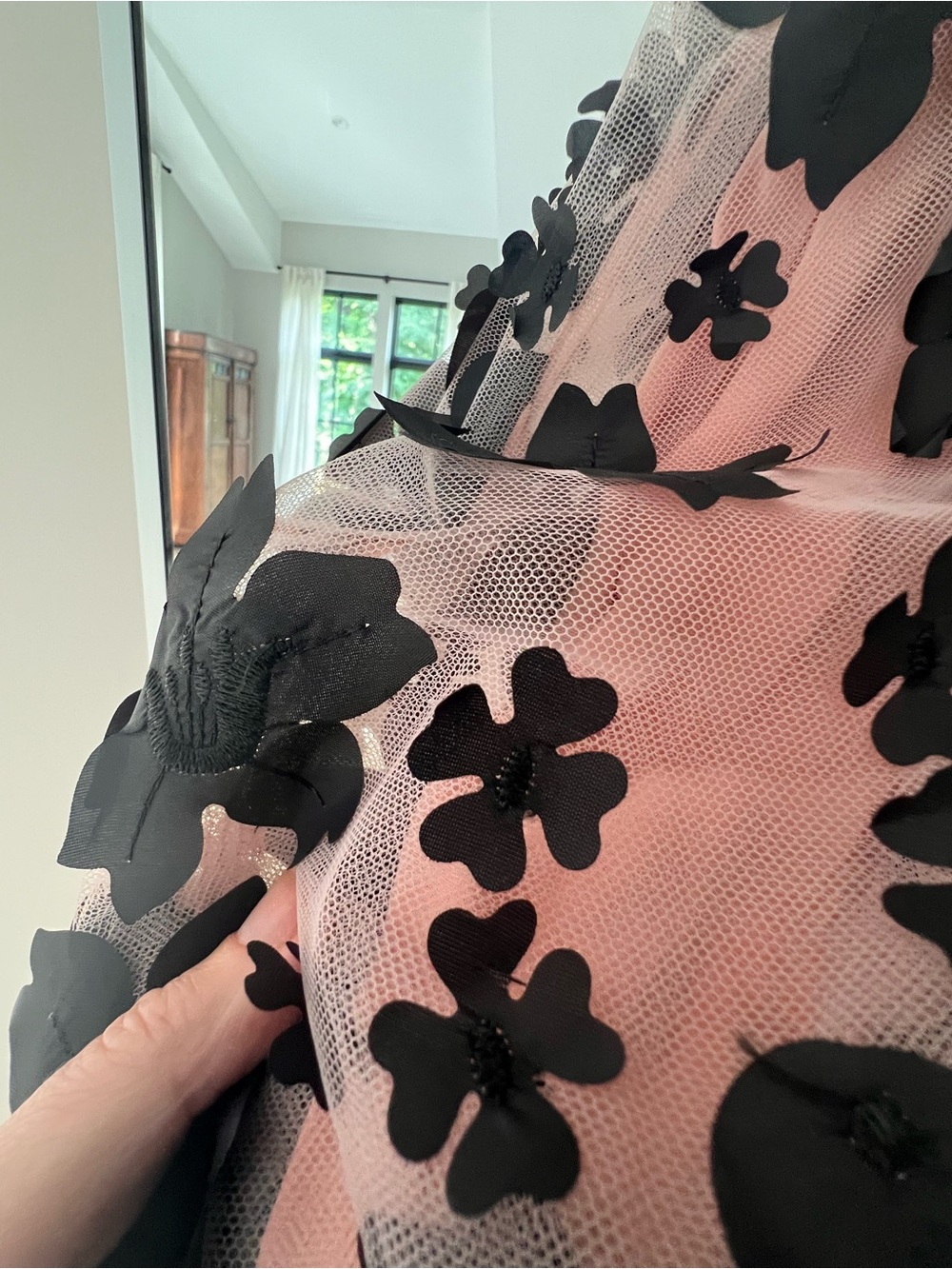 Anthropologie Blush Pink Midi Dress with Black Floral Appliqué - Picture 9 of 15